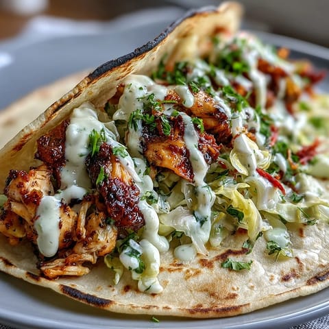 Flavorful roasted chicken cabbage tacos topped with tangy marinated slaw and creamy lemon sauce for a fresh meal.  
