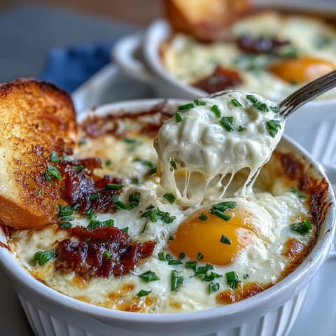 Elegant baked eggs en cocotte with creamy herb custard and parmesan, perfect for Easter brunch.