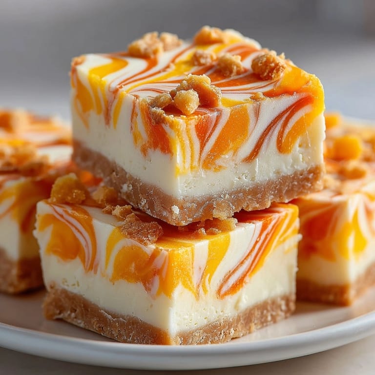 Close-up of colorful Candy Corn Fudge Swirl squares, a festive homemade treat.