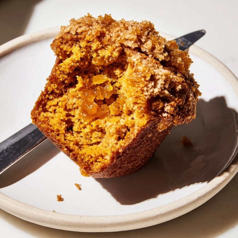Deliciously spiced pumpkin muffins filled with sweet candied ginger, perfect for fall snacking.  