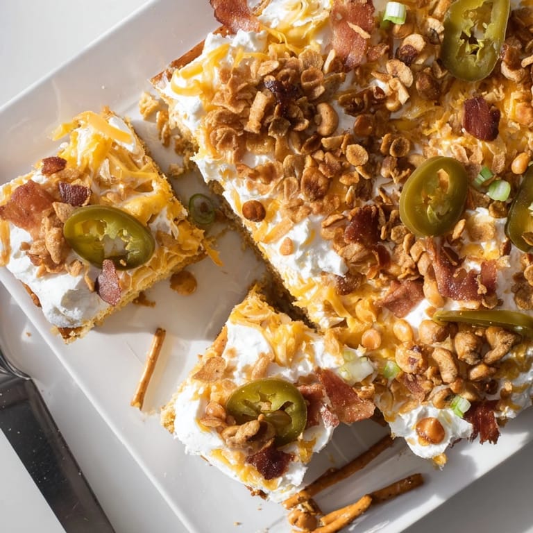Spicy Loaded Jalapeño Pretzel Sheet Cake, perfect for game day or parties.