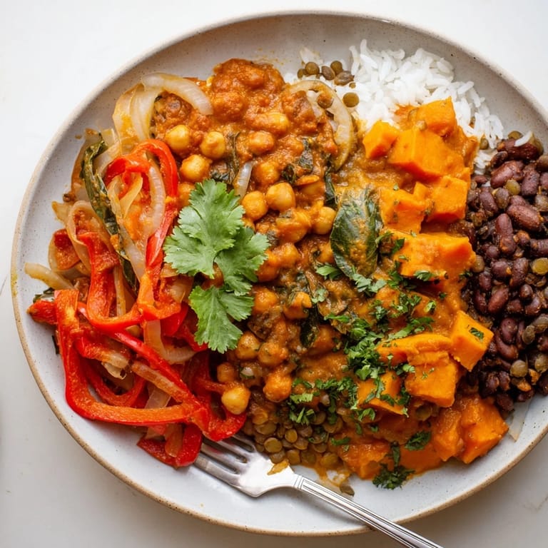 Delicious Thai Red Lentil Curry filled with colorful vegetables and rich coconut milk.  