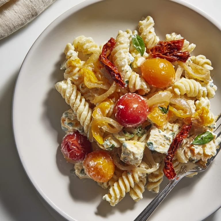 Golden, bubbling Baked Feta Pasta with rich flavors and fresh basil garnish.  
