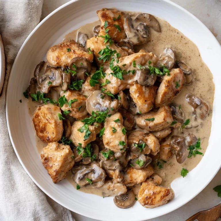 Serving suggestion: hot and delicious Creamy Chicken Stroganoff, perfect for a cozy dinner.
