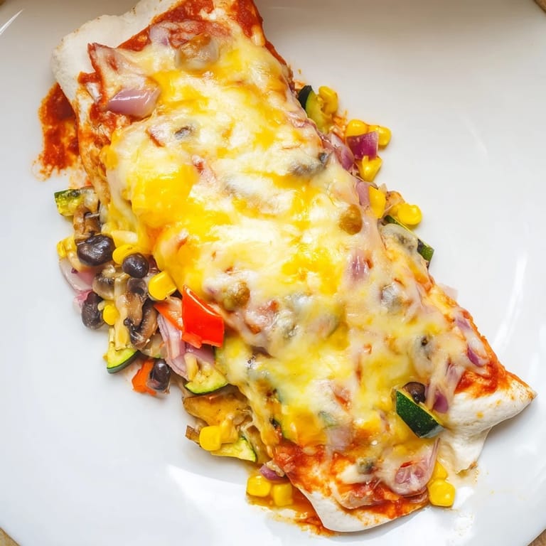 Golden, cheesy Farmers Market Vegetarian Enchiladas, fresh from the oven, with a side of sliced avocado offered.