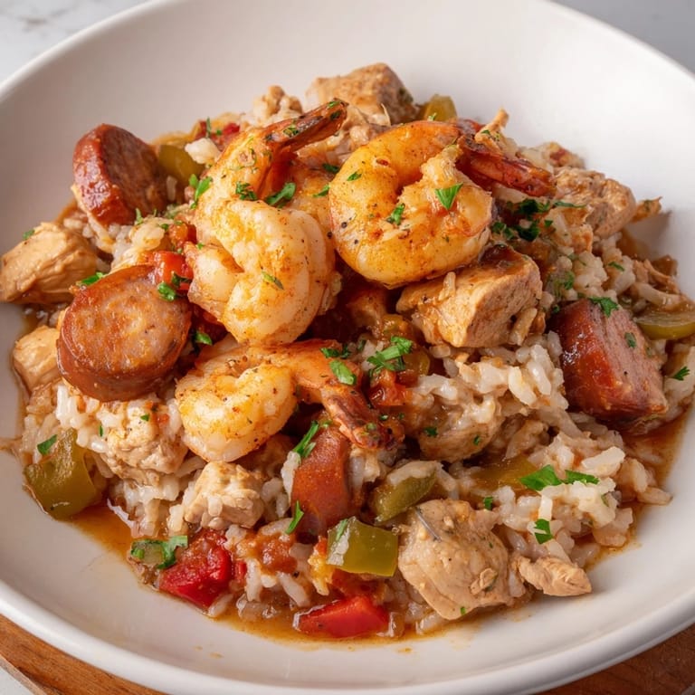 Close-up of a flavorful Cajun Jambalaya Rice Bowl, offering a delicious Southern meal with rice and chicken.