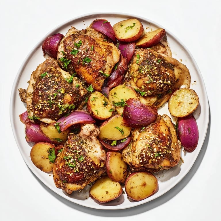Tender chicken and perfectly roasted potatoes, seasoned with zaatar, is this delicious Pan-Roasted Zaatar Chicken.