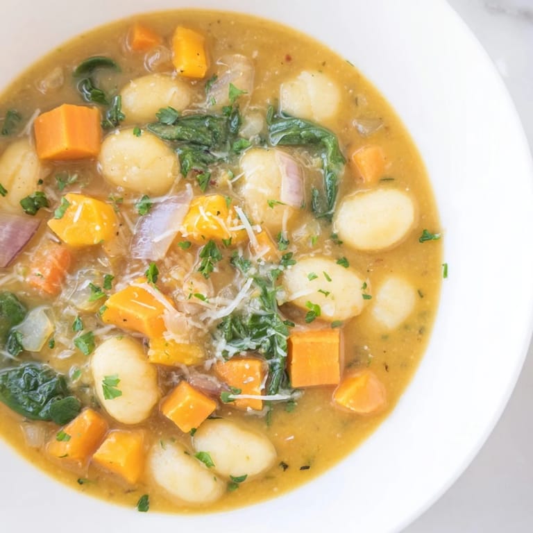 Cozy and vibrant, this Savory Butternut Squash Gnocchi Soup showcases tender squash and soft gnocchi.