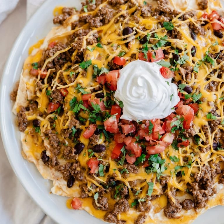 A close-up of slow cooker cream cheese taco dip swirling with sour cream and fresh cilantro.
