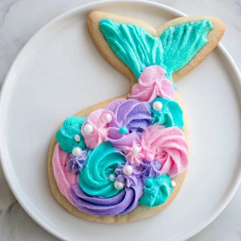 Frosted and decorated mermaid tail sweets: imagine soft sugar cookies transformed into an underwater delight, ready to eat.