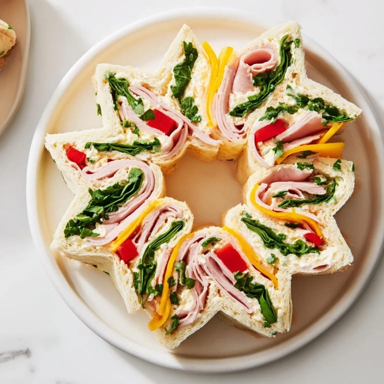Homemade Party Sandwiches: star roll-ups, featuring layers of cheese and savory fillings.