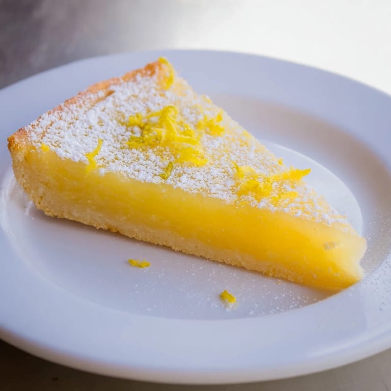 Freshly baked lemon bars, cut into triangles, offering a delightful balance of sweet and tart flavors.