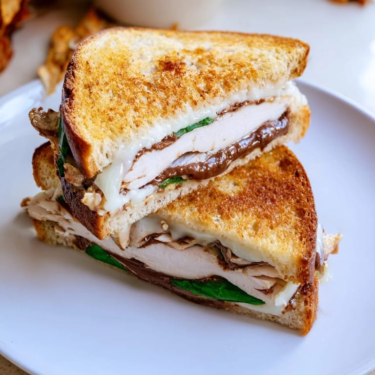 This comforting Nutella grilled cheese with chicken features a gooey interior and crispy, buttery crust.