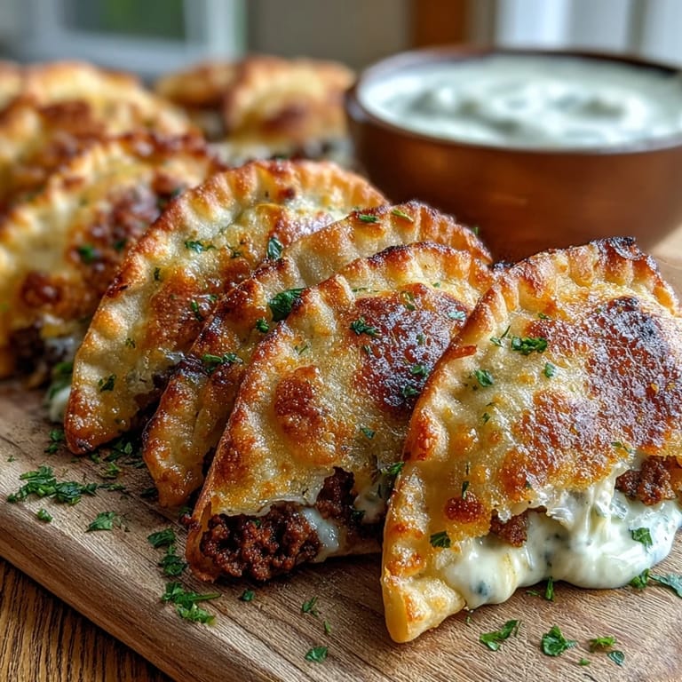 Golden baked Crispy Lebanese Arayes pita pockets on a rustic wooden serving board.
