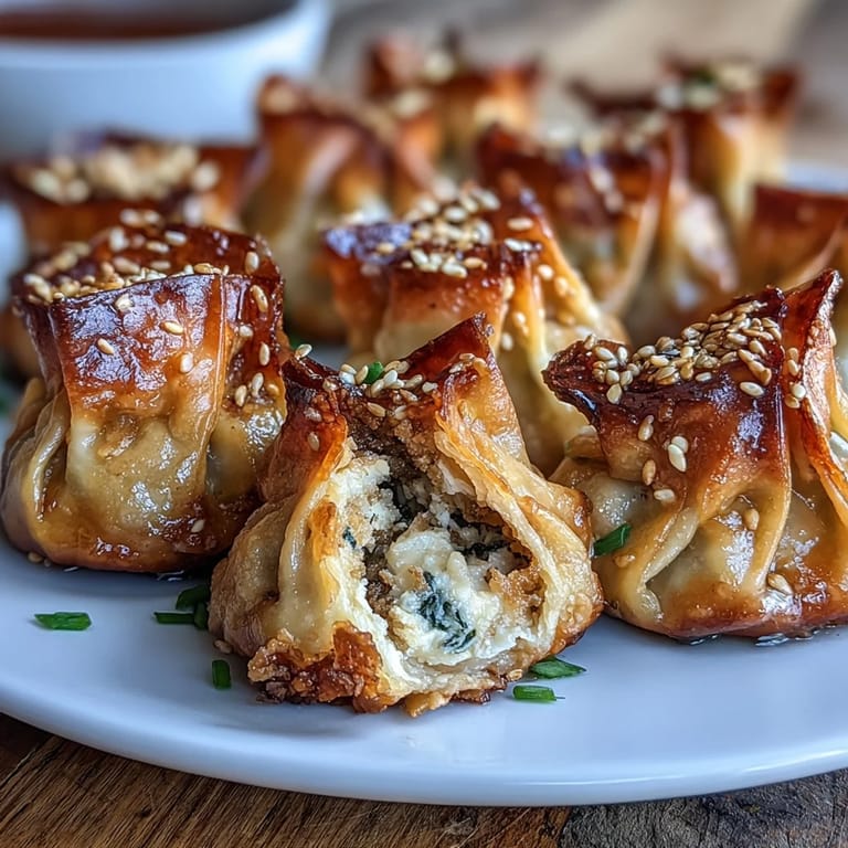 Savory chicken dumplings with a crunchy exterior, served alongside a tangy sesame soy dipping sauce in an Asian-inspired dish.