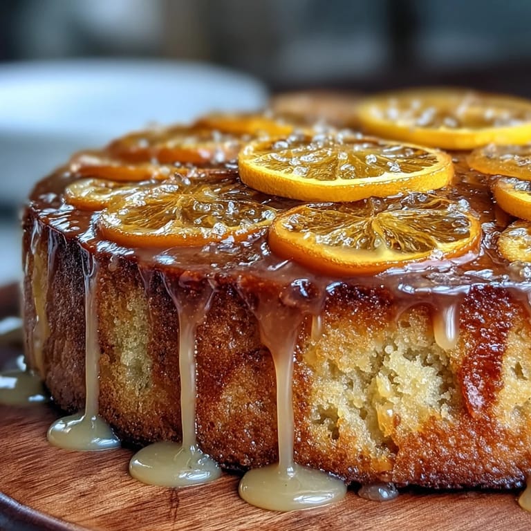 Fragrant olive oil cake topped with glossy candied oranges and drizzled with bright citrus glaze, ideal for afternoon tea.