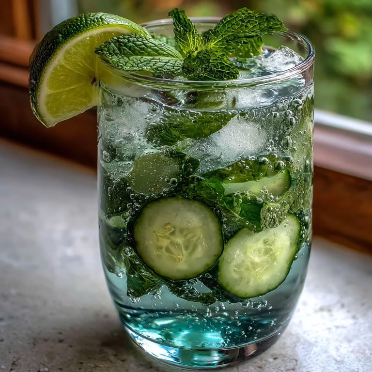 Crisp cucumber mint sparkling water refresher in a pitcher, perfect for hydrating on a hot summer day.