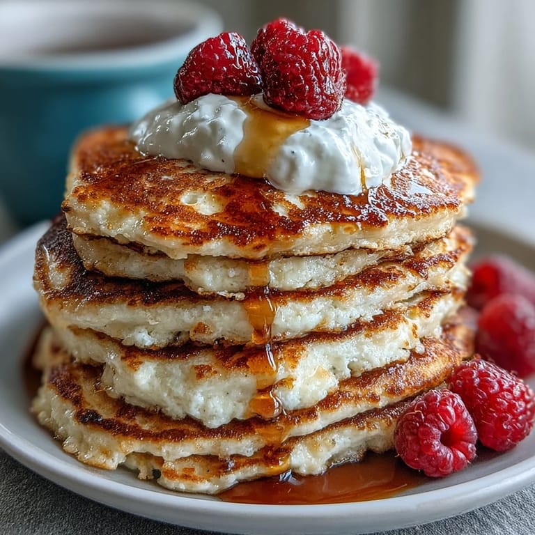 Healthy cottage cheese protein pancakes with blueberries, cooked to golden perfection and perfect for a nutritious breakfast or post-workout meal.