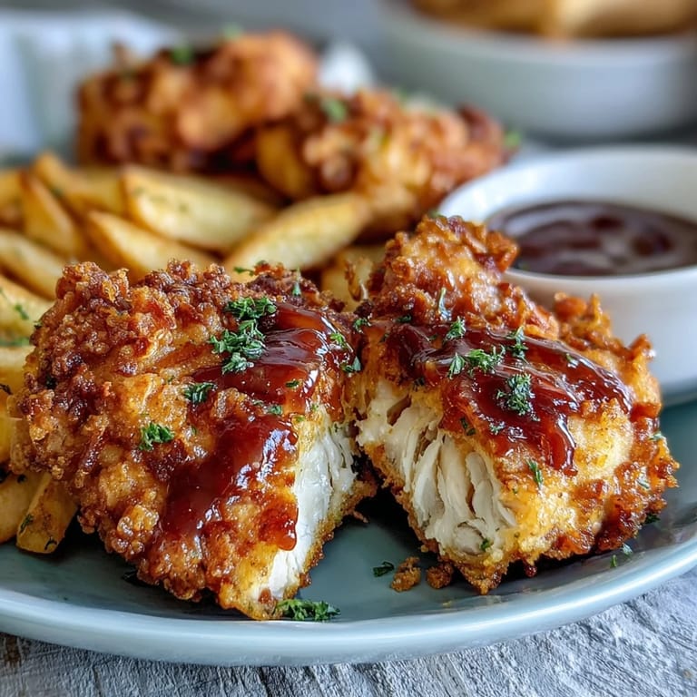 Golden fried chicken pieces with a shatteringly crisp coating, served alongside tender honey butter biscuits, a comforting Southern classic feast.