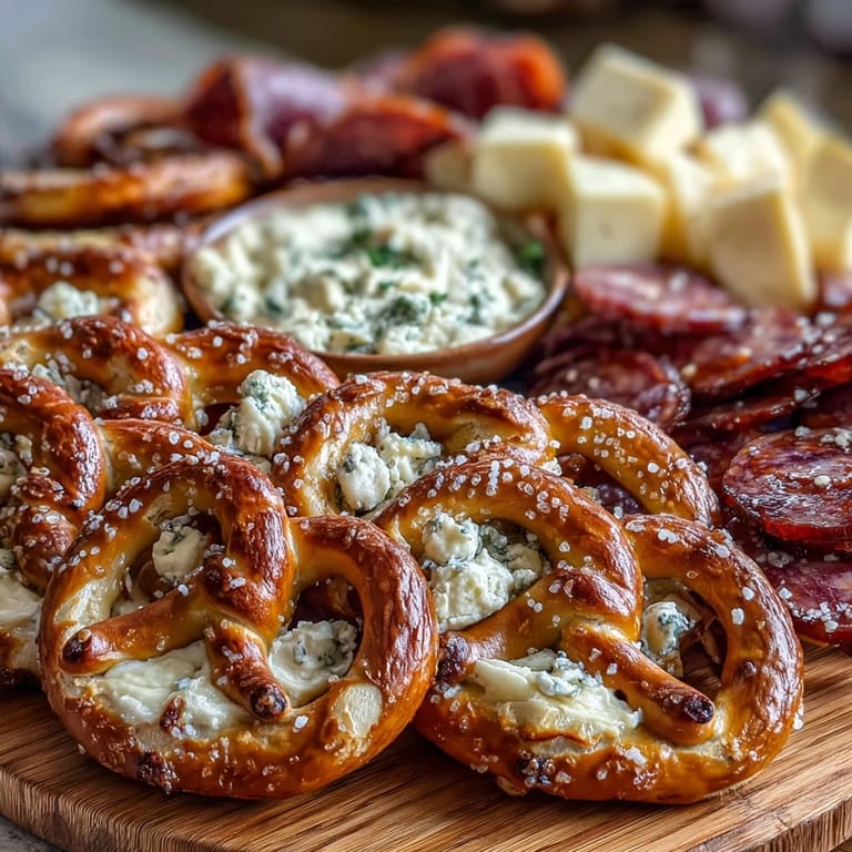 Celebrate game day with this hearty pretzel board, complete with assorted dips, cubed cheeses, and classic ballpark snacks for easy sharing.