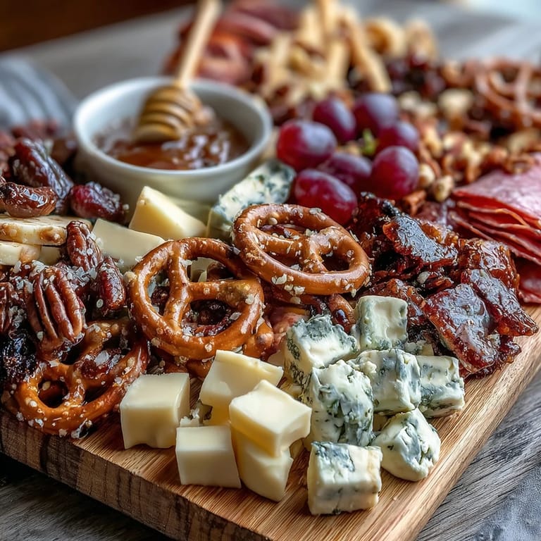 Celebration Grad Party Snack Board with Sweet and Savory Bites: Elegant arrangement of crackers, dips, fresh produce, and confections for a memorable graduation party spread.