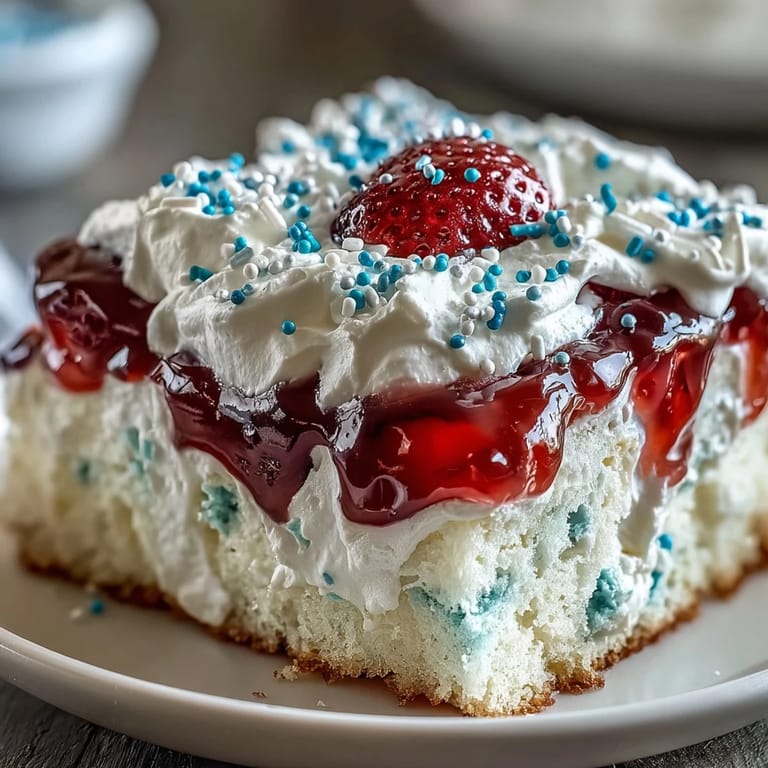 Enjoy this easy Red White Blue Poke Cake, perfect for summer celebrations.