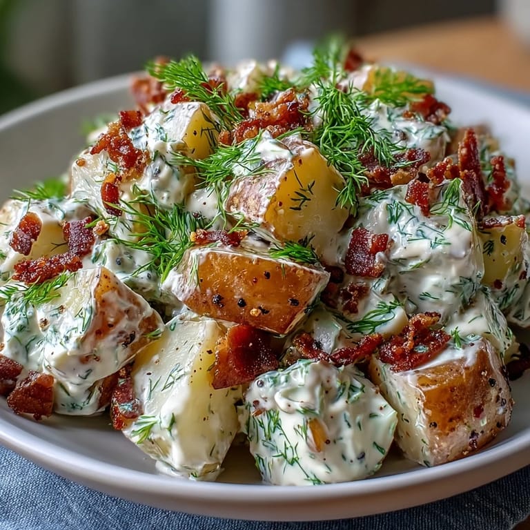 Crispy bacon Memorial Day Potato Salad, creamy, tangy, and easy to make.