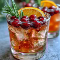 Sparkling Orange Cranberry Mocktail with Rosemary - a vibrant blend of tart cranberries, sweet orange, and fragrant rosemary in a festive glass.
