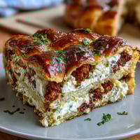 Savory Italian Easter pie with ricotta and salami, baked golden in a flaky pastry crust, perfect for festive brunch.