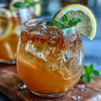 Refreshing ginger prebiotic lemonade with zesty lemon slices and fresh mint, served over ice in a clear pitcher.