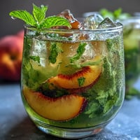 Iced Peach Green Tea Lemonade, vibrant and sweet, ready to refresh.